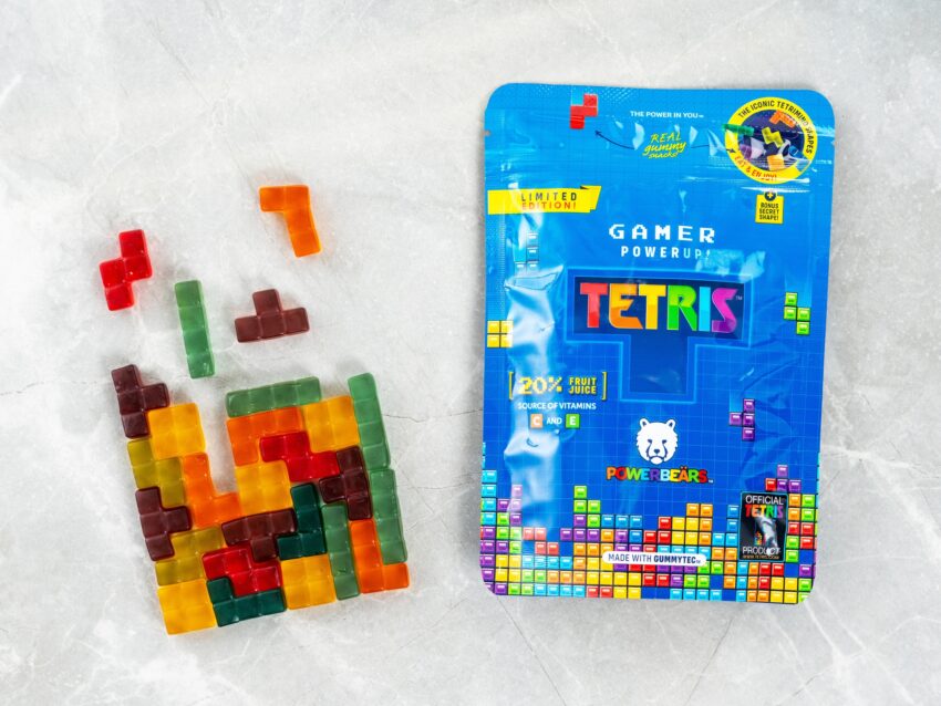  Powerbeärs Tetris-vingummi, Tetris vingummi, Sjove pakkelegsgaver, gaver til pakkeleg, gaver til under 40 kr, gaver til børn, 